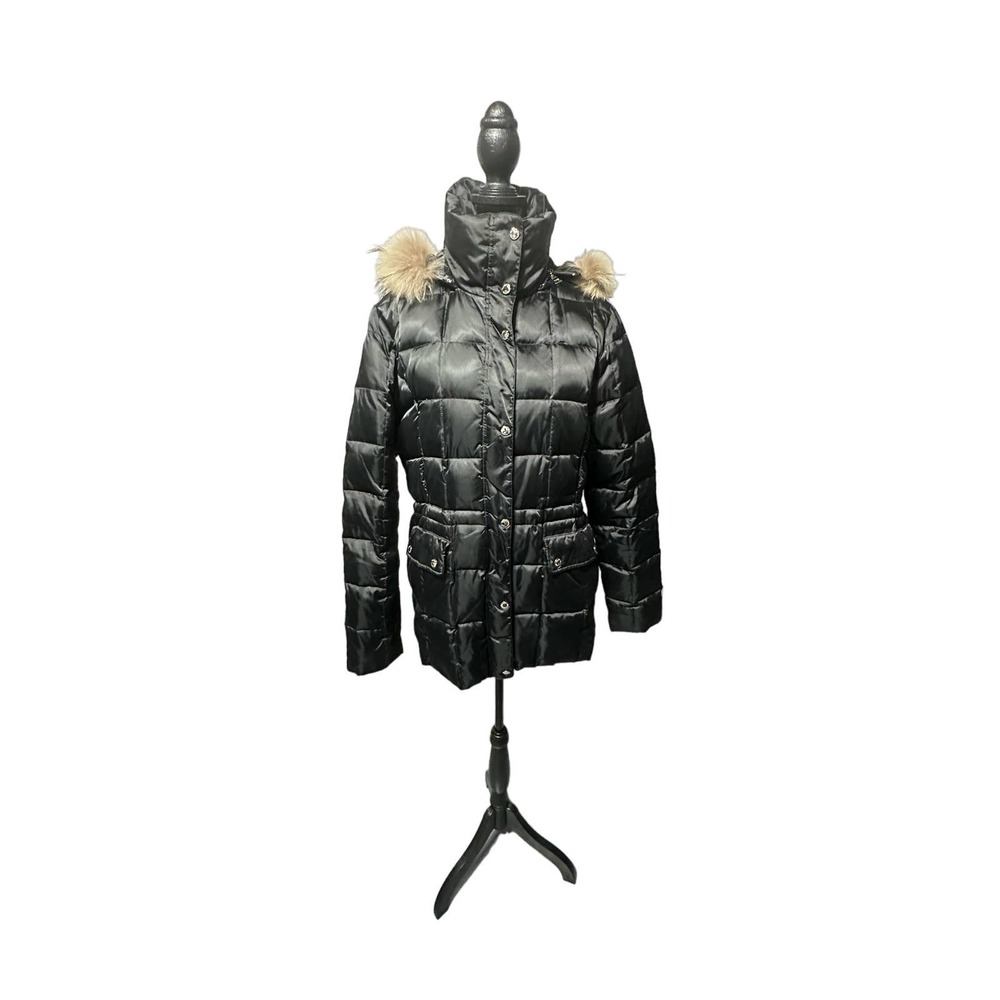 Marc‎ New York Black Down Parka with detachable fur trim hood size L